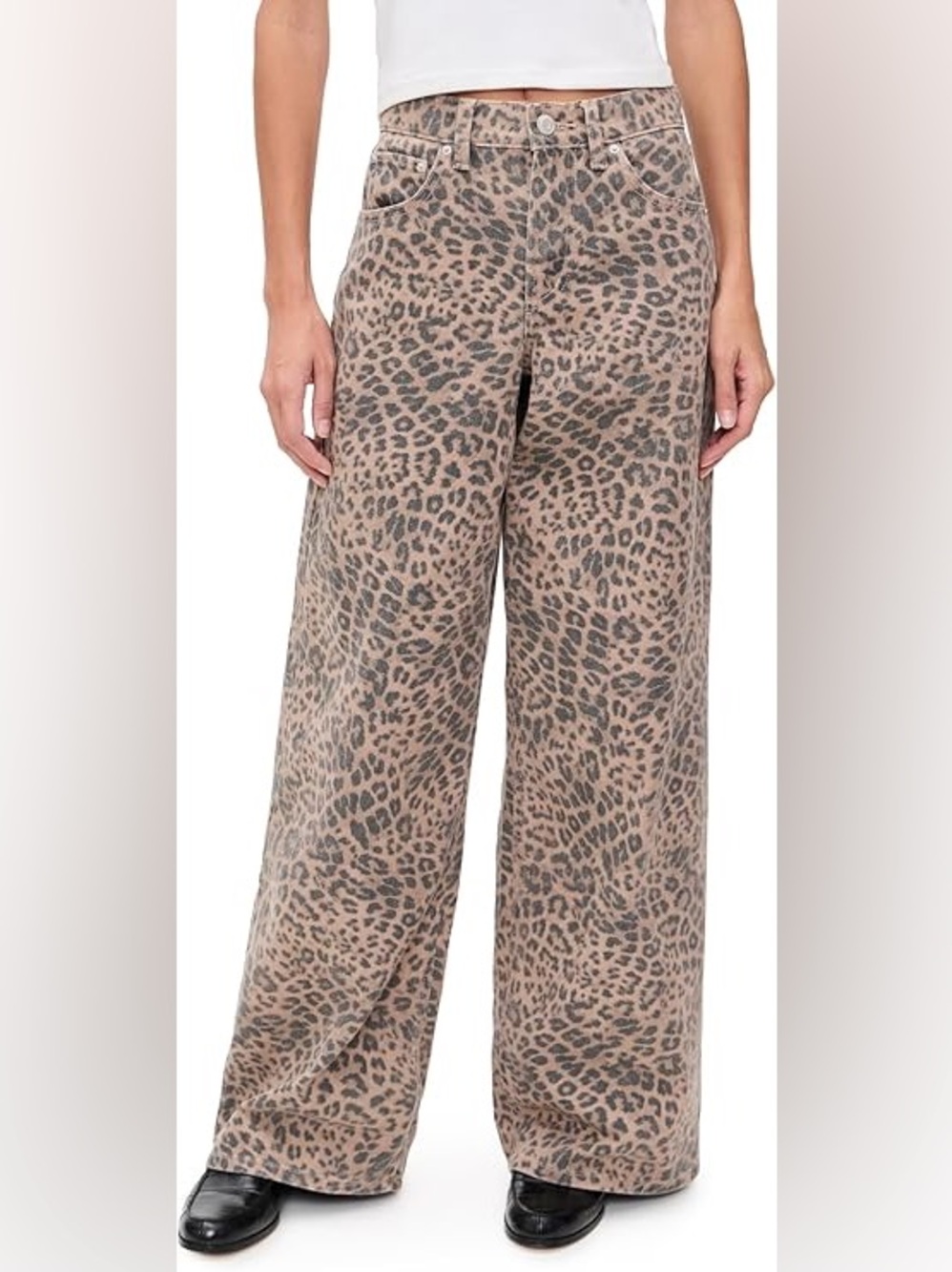 Z Supply Wide Leg Leopard Print Pants in Tan and Black